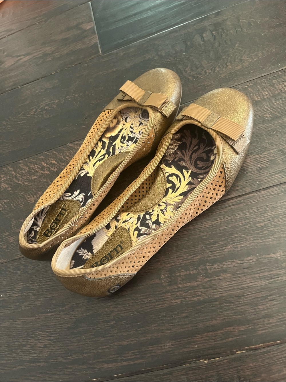 Born Women's Julianne Metallic Gold Perforated Ballet Flats Size 7M